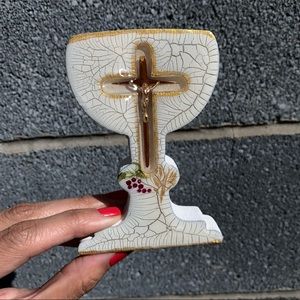 Handmade wooden flat chalice communion cup goblet